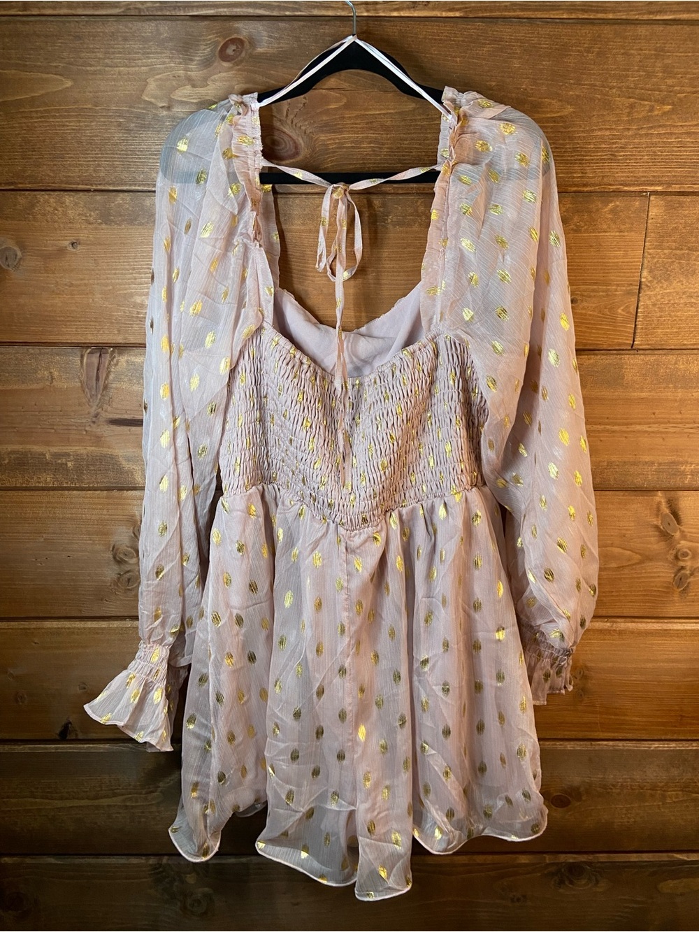 Endless Rose Pink Chiffon Long-Sleeve Romper with Gold Foil Dots Size Large 🌸 - Picture 4 of 8